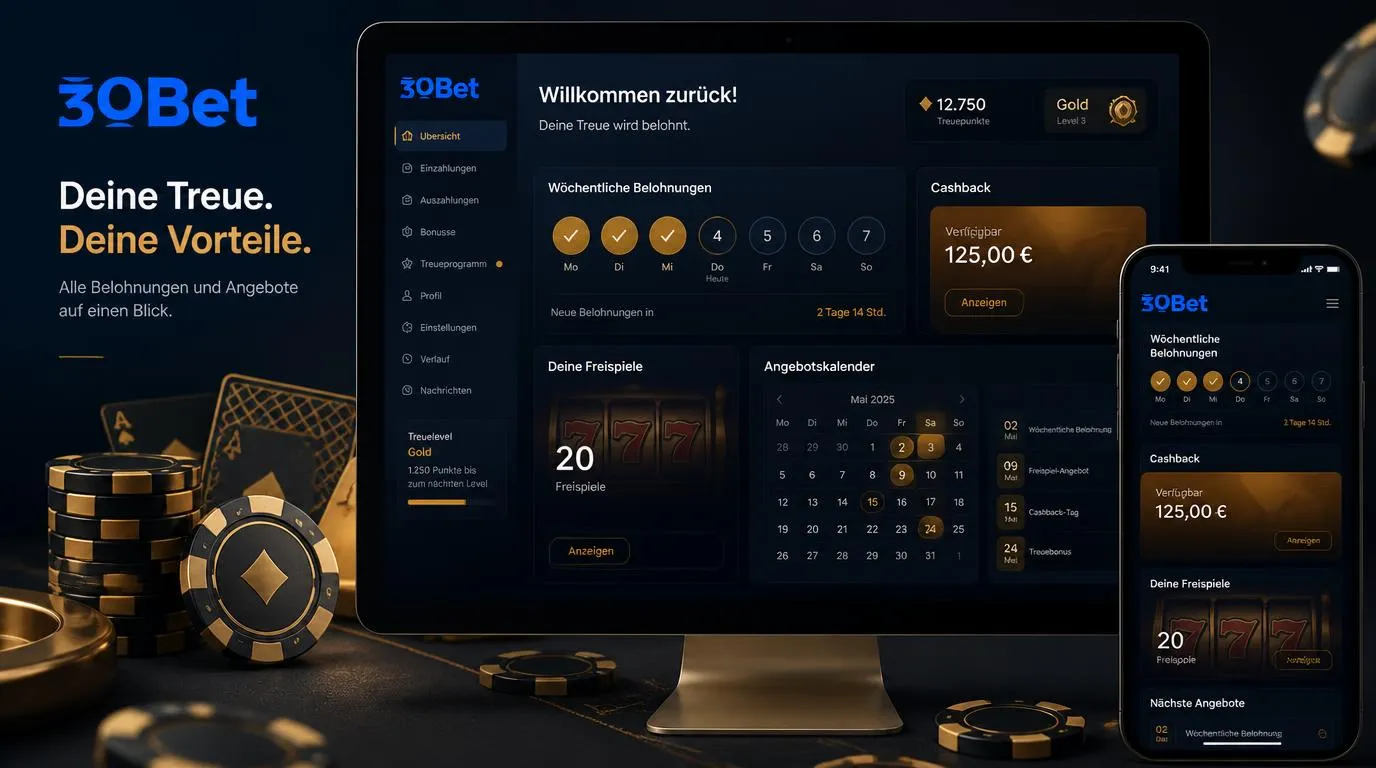 Casino-Kontoansicht mit wöchentlichen Cashback-Angeboten, Freispielen und personalisierten Bonusaktionen