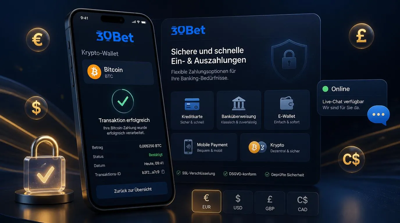 Krypto-Wallet neben Casino-Zahlungsoptionen für Bitcoin, Karten und digitale Wallets
